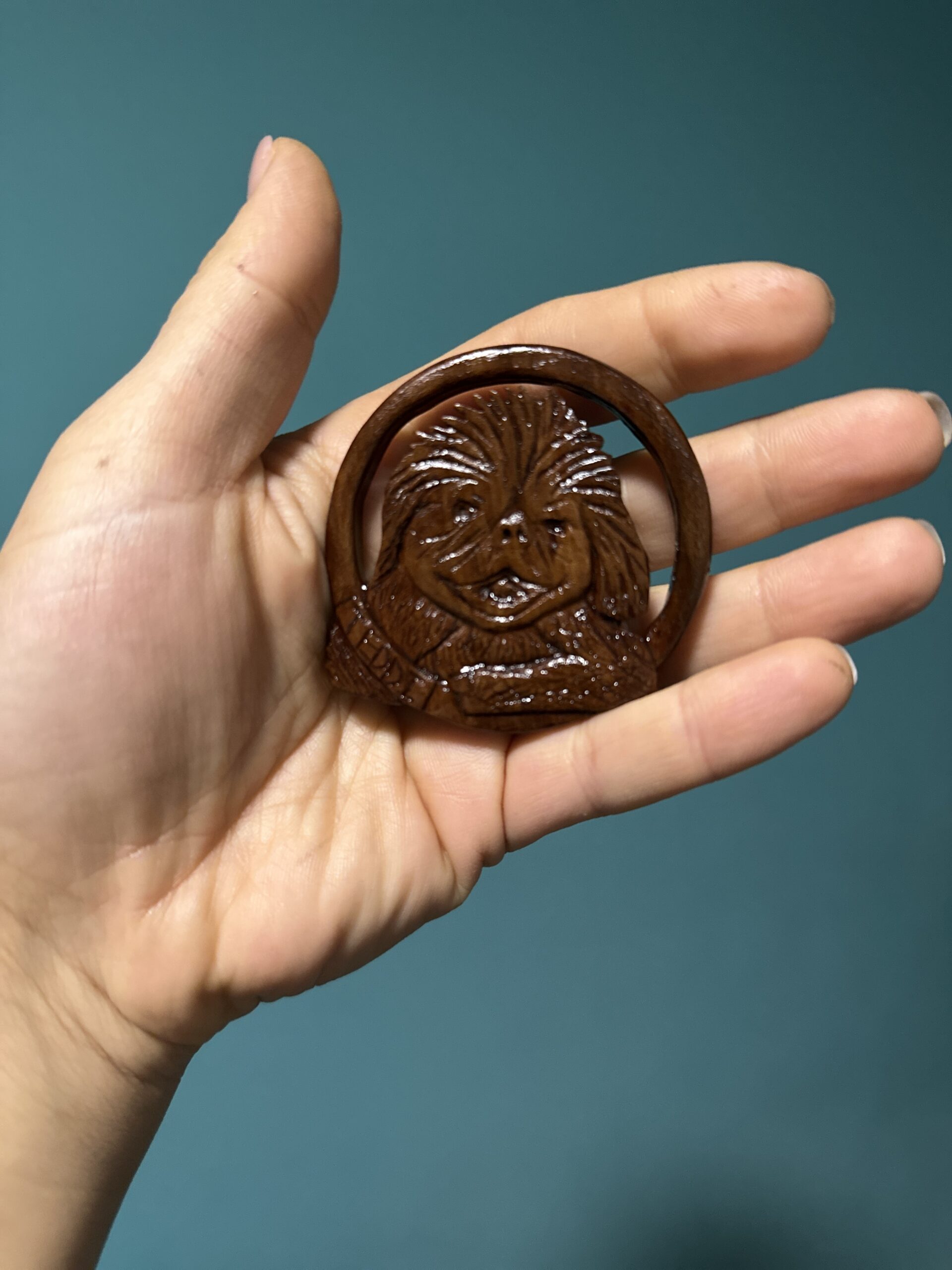 Galerij Wooden medallion pendant carved with a lion face